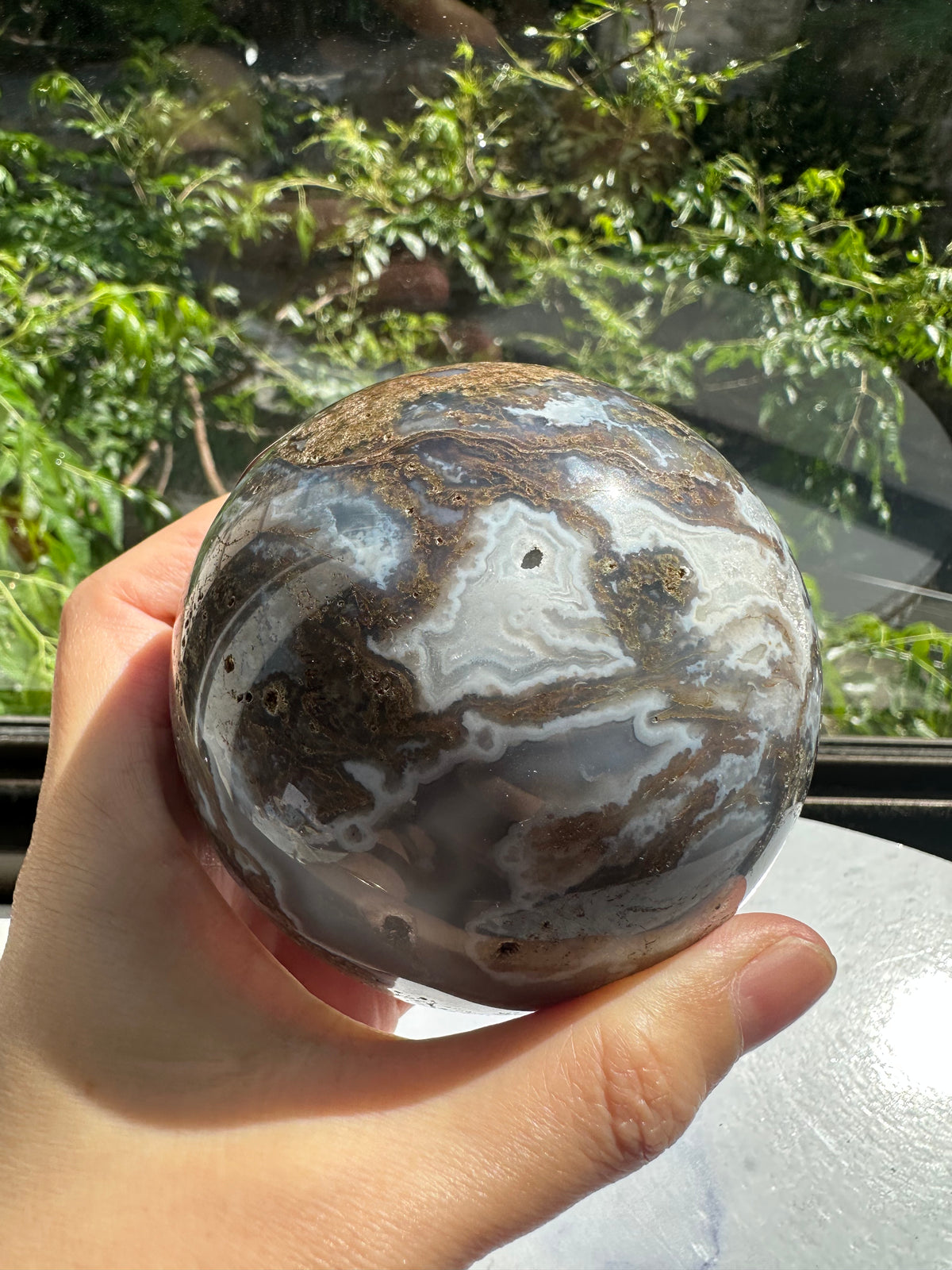 Moss Agate Sphere with Scenic Dendrites | 741g 7.7cm Exact Piece #1