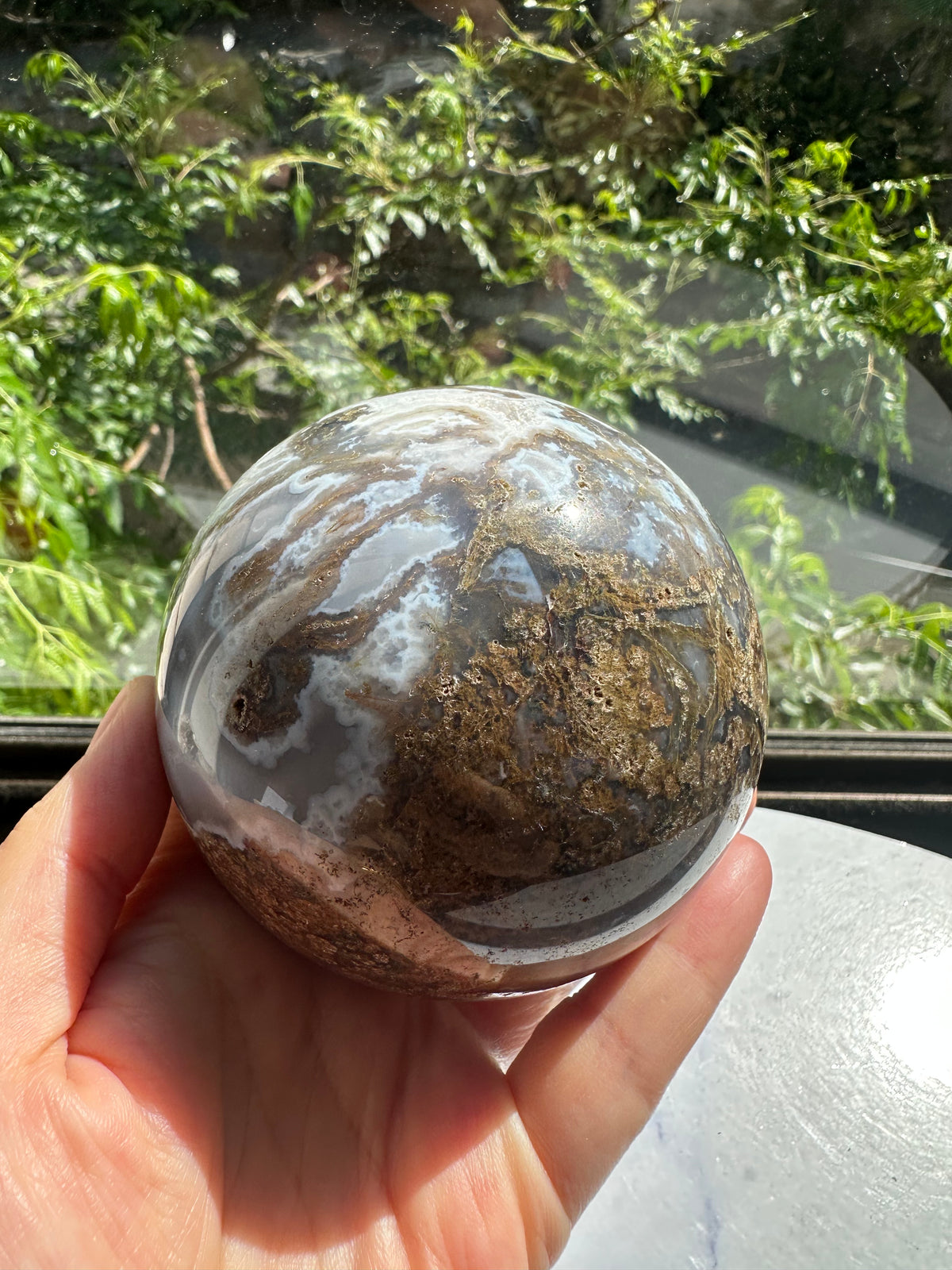 Moss Agate Sphere with Scenic Dendrites | 741g 7.7cm Exact Piece #1