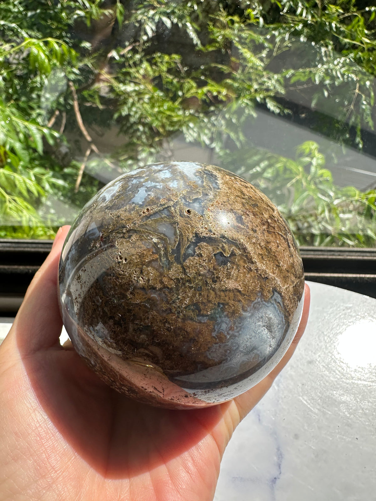 Moss Agate Sphere with Scenic Dendrites | 741g 7.7cm Exact Piece #1