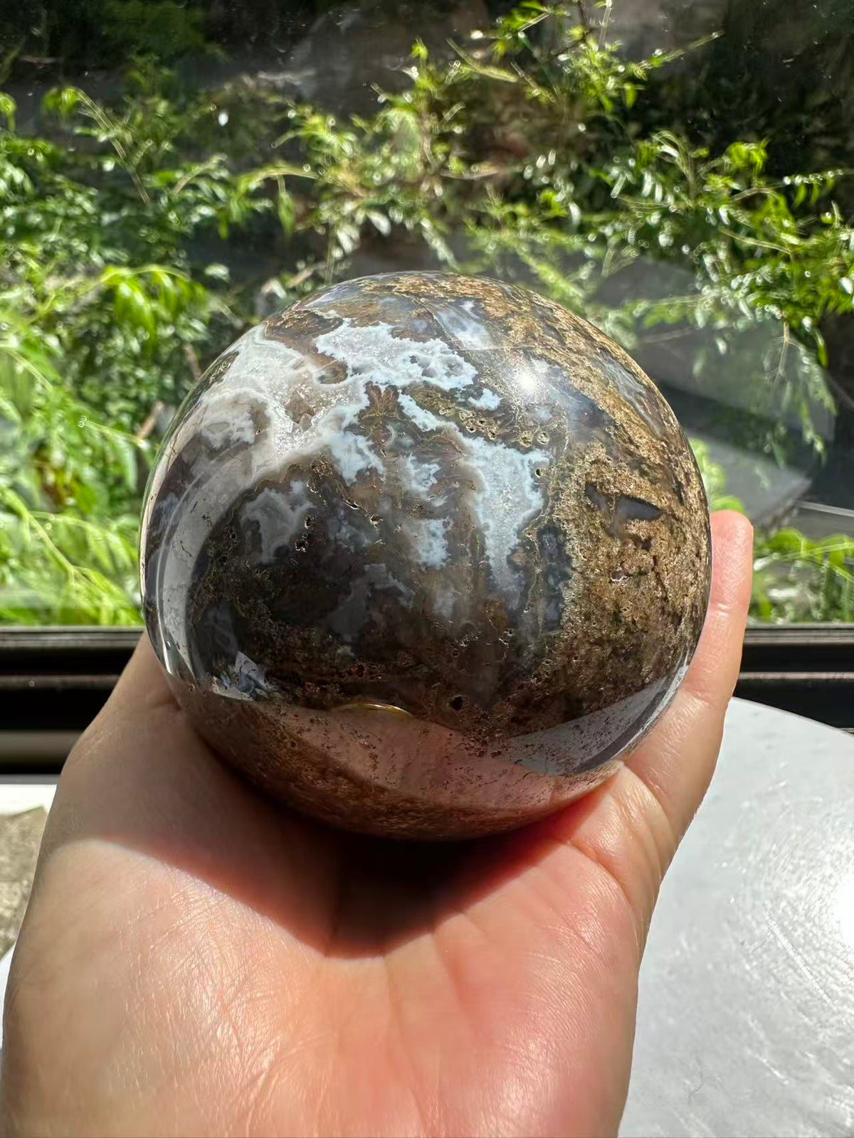 Moss Agate Sphere with Scenic Dendrites | 741g 7.7cm Exact Piece #1