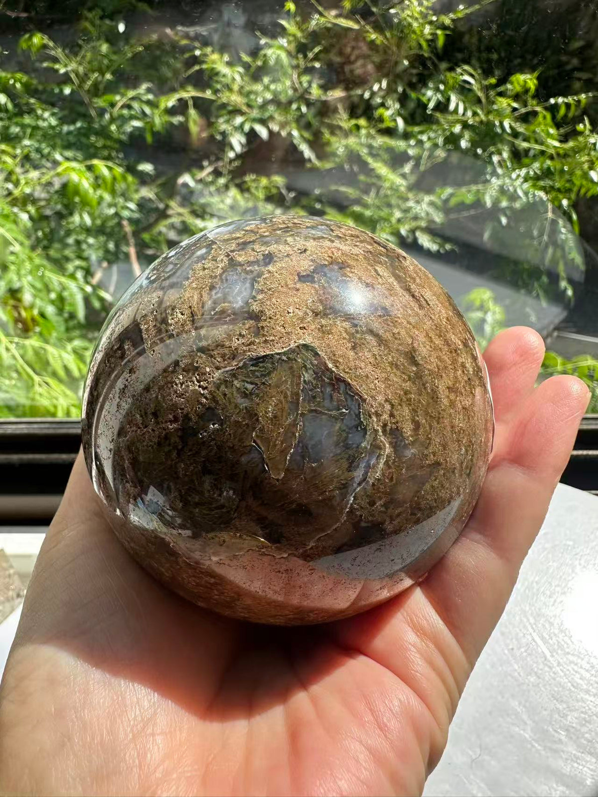 Moss Agate Sphere with Scenic Dendrites | 741g 7.7cm Exact Piece #1