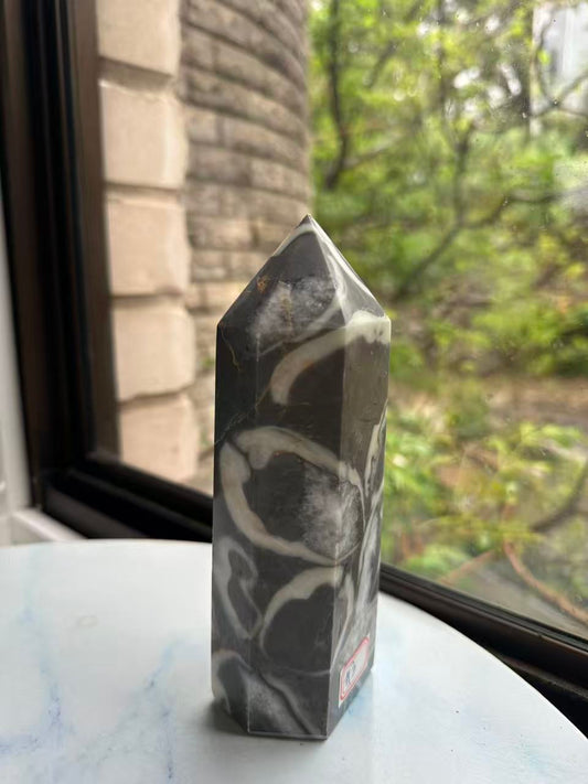 Rare 1000 Eyes Shell Jasper Tower: Hand-Polished Natural Guardian Stone #3