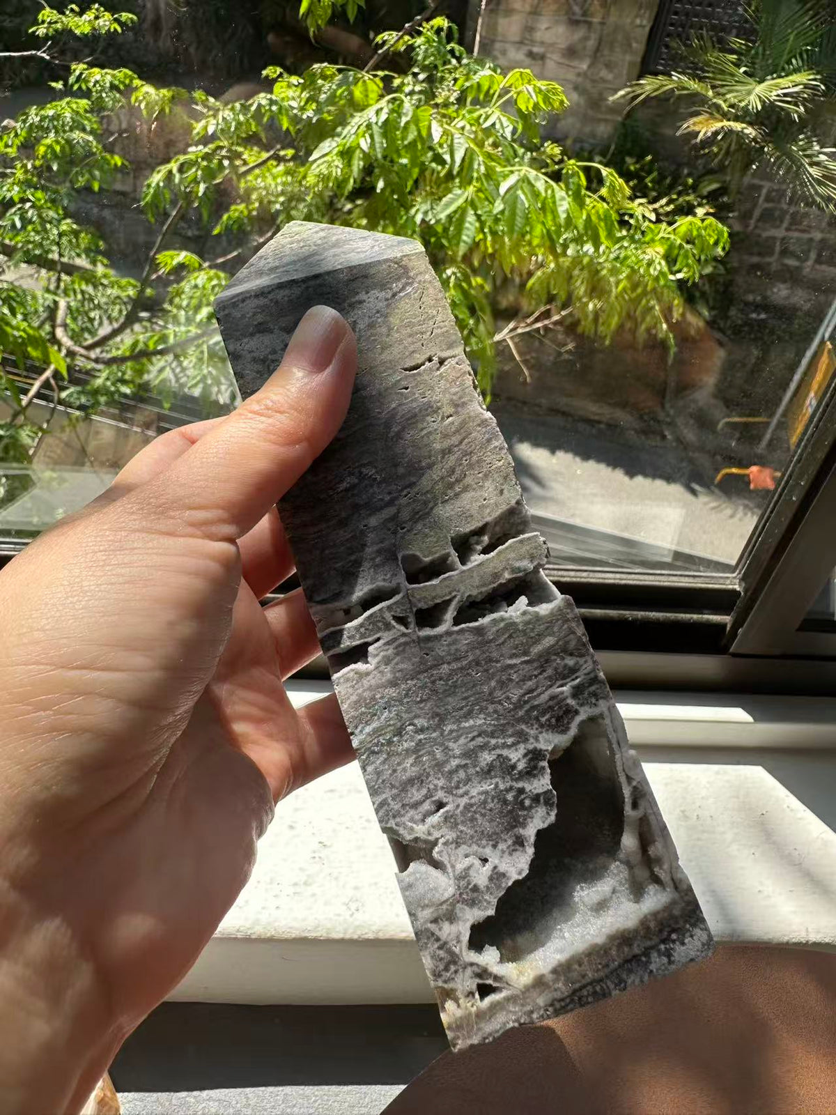 Natural Sphalerite Tower #4 side view showing crystalline texture and colour