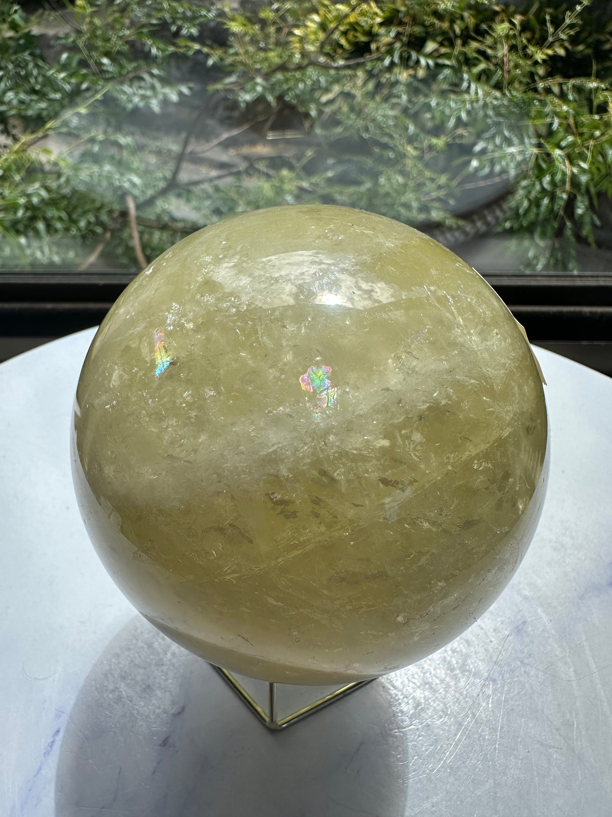 Brazilian Citrine Sphere with Golden Colour, Exact Piece #8 – rainbow close-up