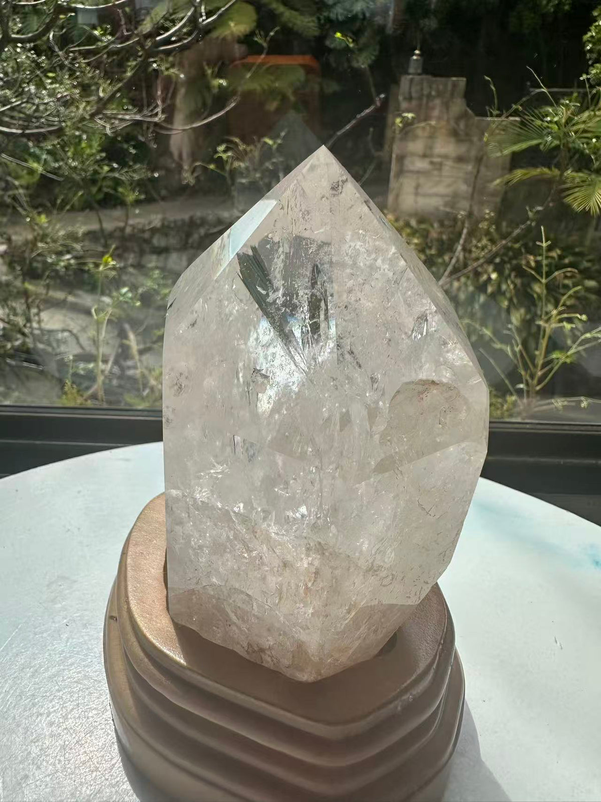Clear Quartz Tower with Rainbow & Wooden Base | 536g 11.6cm Exact Piece #10