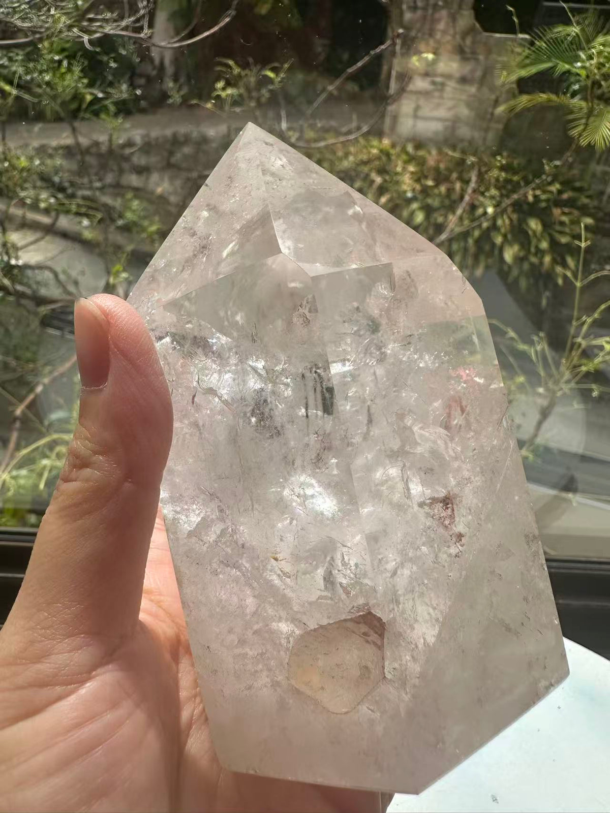 Clear Quartz Tower with Rainbow & Wooden Base | 536g 11.6cm Exact Piece #10