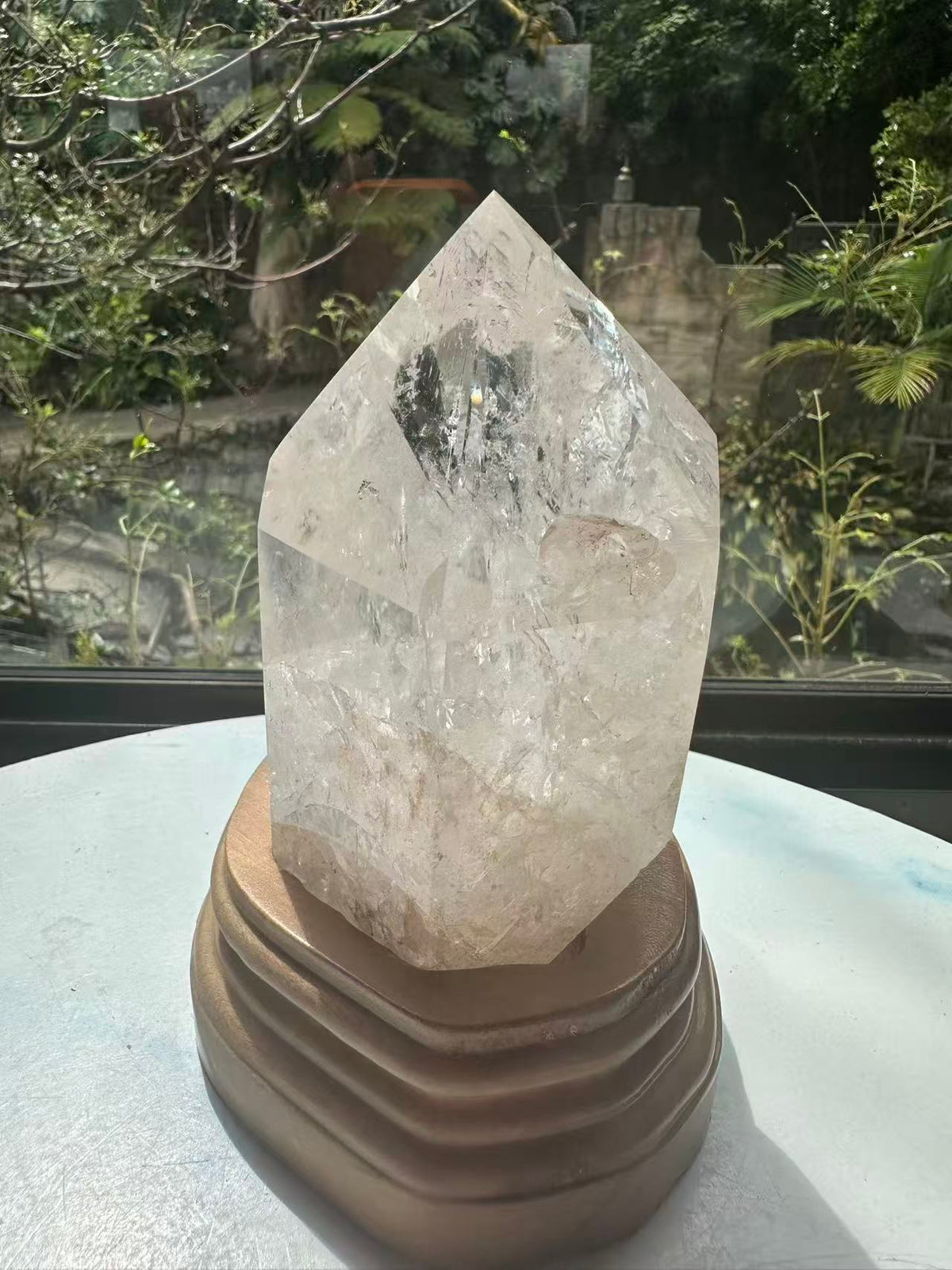 Clear Quartz Tower with Rainbow & Wooden Base | 536g 11.6cm Exact Piece #10
