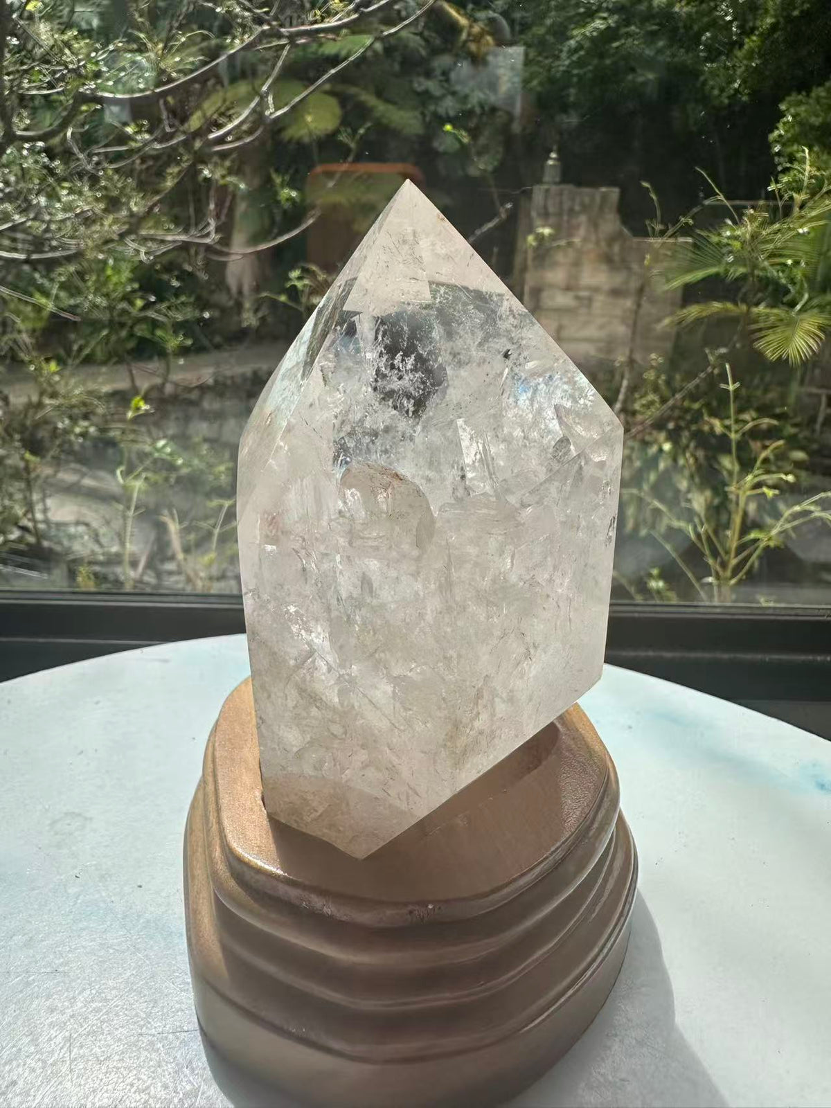 Clear Quartz Tower with Rainbow & Wooden Base | 536g 11.6cm Exact Piece #10