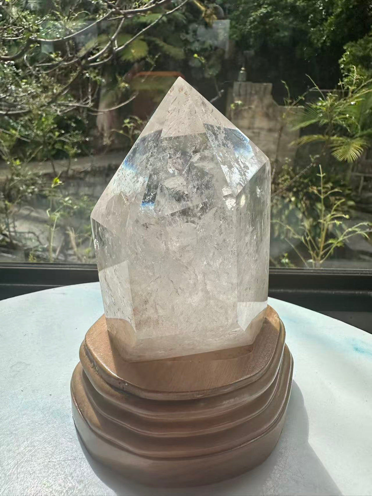 Clear Quartz Tower with Rainbow & Wooden Base | 536g 11.6cm Exact Piece #10