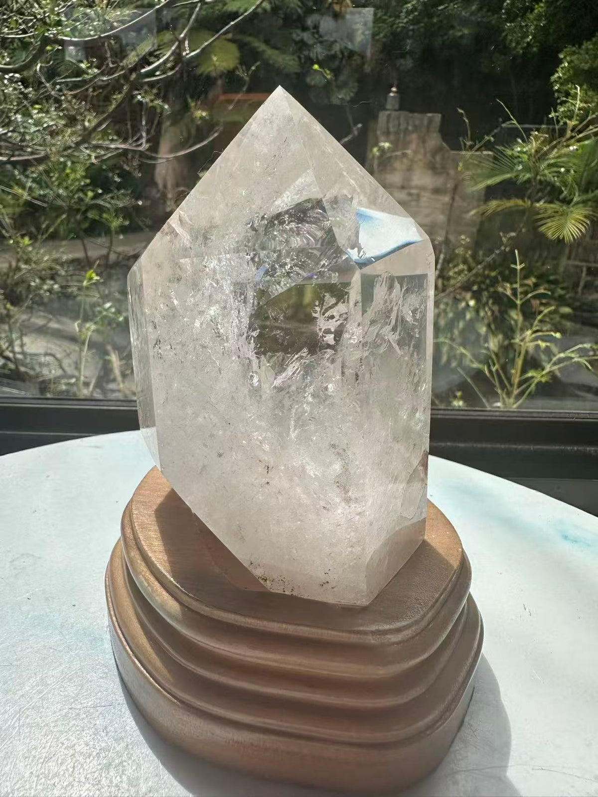 Clear Quartz Tower with Rainbow & Wooden Base | 536g 11.6cm Exact Piece #10