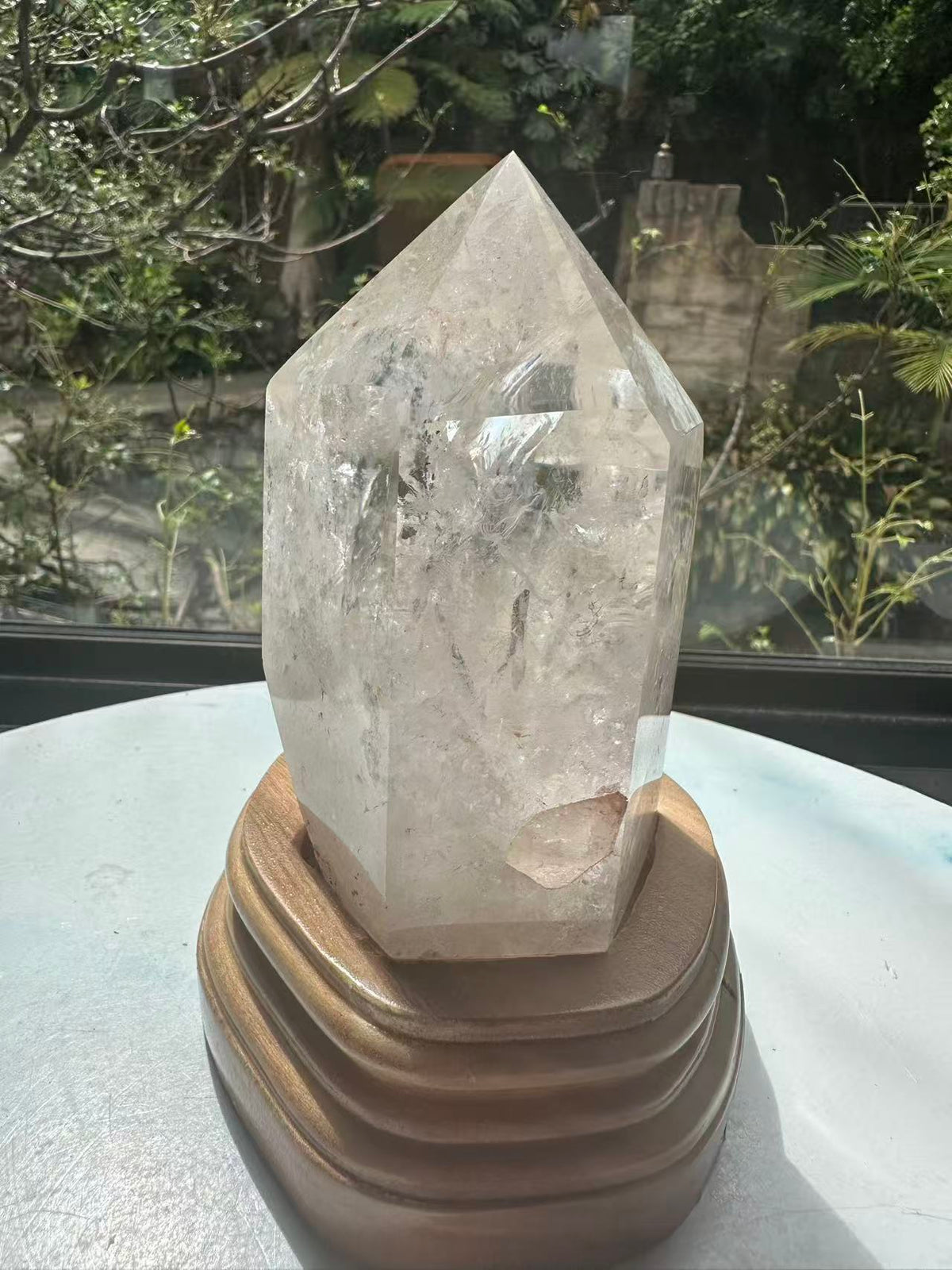 Clear Quartz Tower with Rainbow & Wooden Base | 536g 11.6cm Exact Piece #10