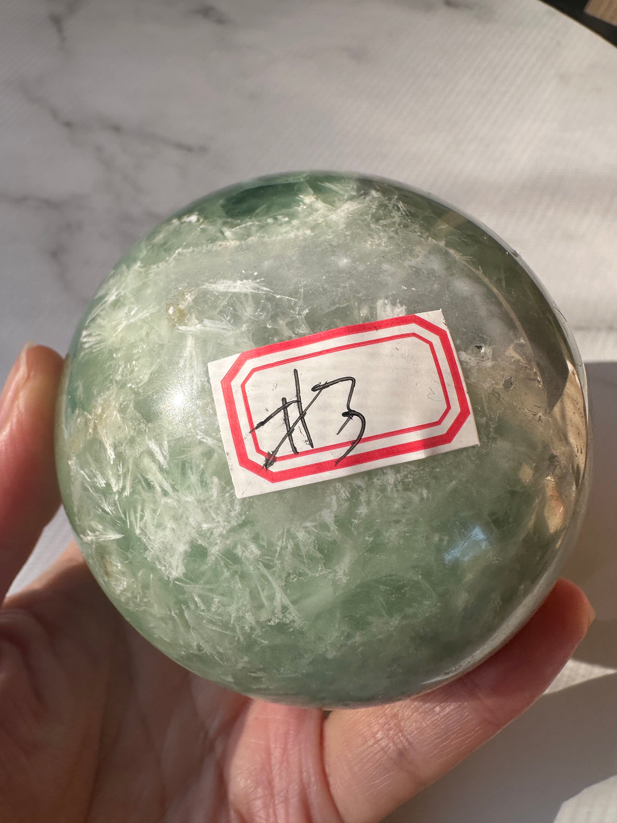 Feather Fluorite Sphere with Feather-Like Inclusions | 752g 7.7cm Exact Piece #3