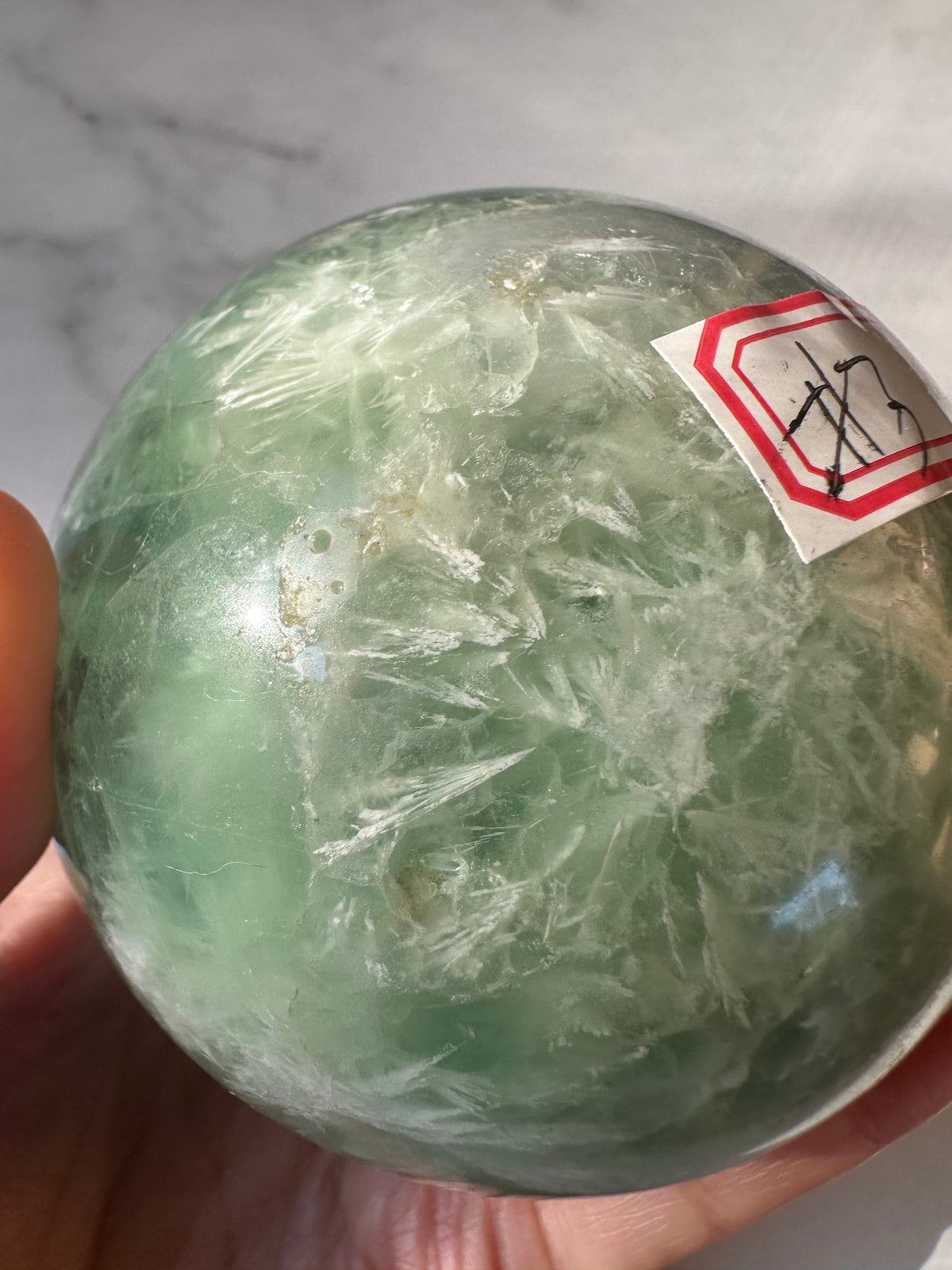 Feather Fluorite Sphere with Feather-Like Inclusions | 752g 7.7cm Exact Piece #3