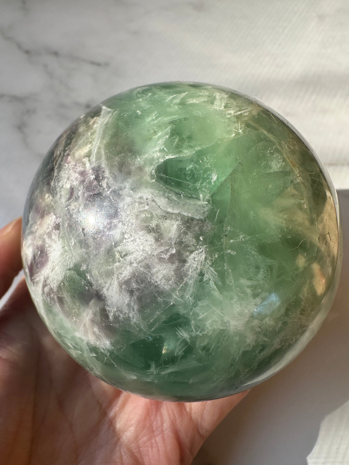 Feather Fluorite Sphere with Feather-Like Inclusions | 752g 7.7cm Exact Piece #3