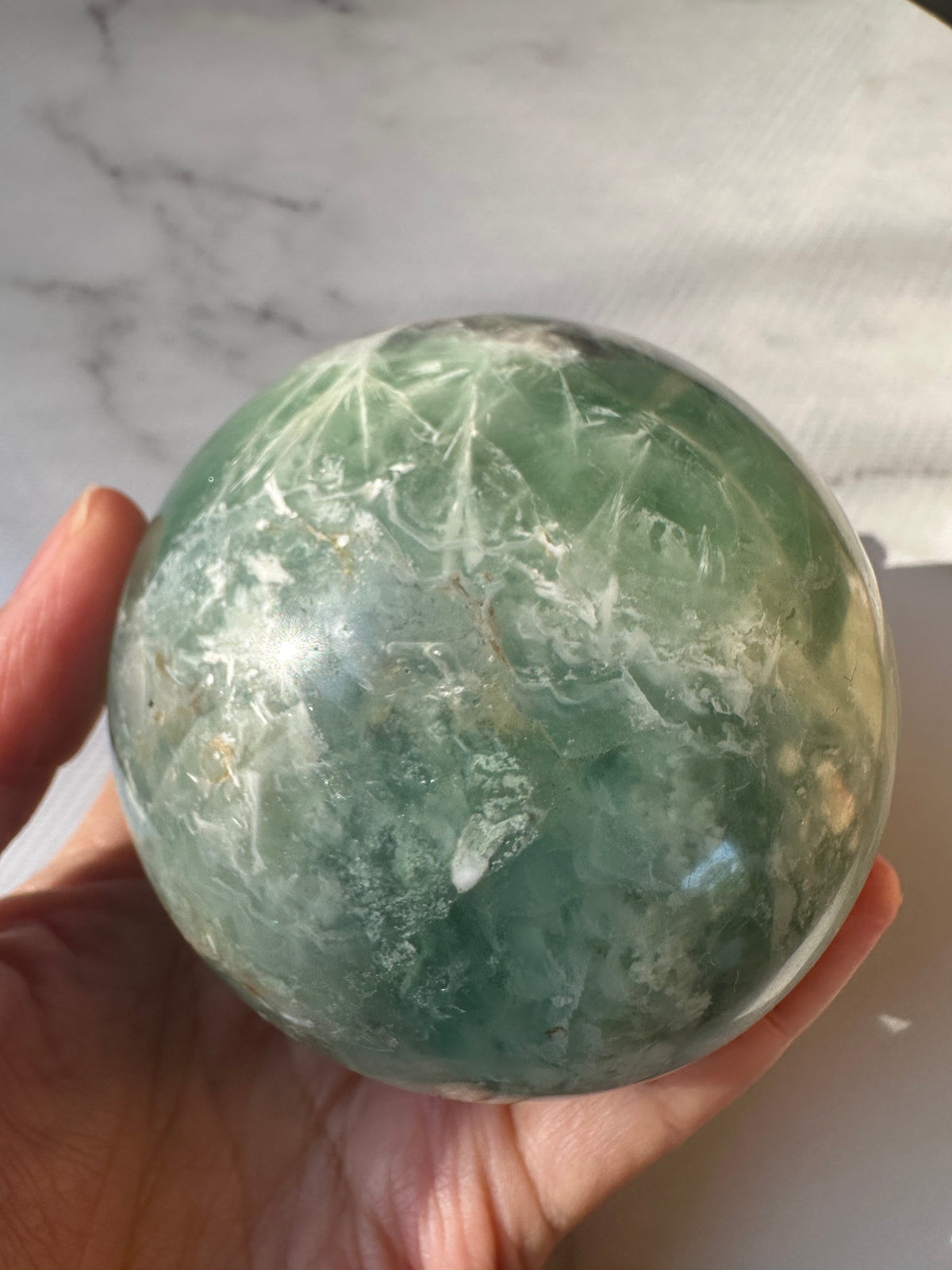 Feather Fluorite Sphere with Feather-Like Inclusions | 752g 7.7cm Exact Piece #3