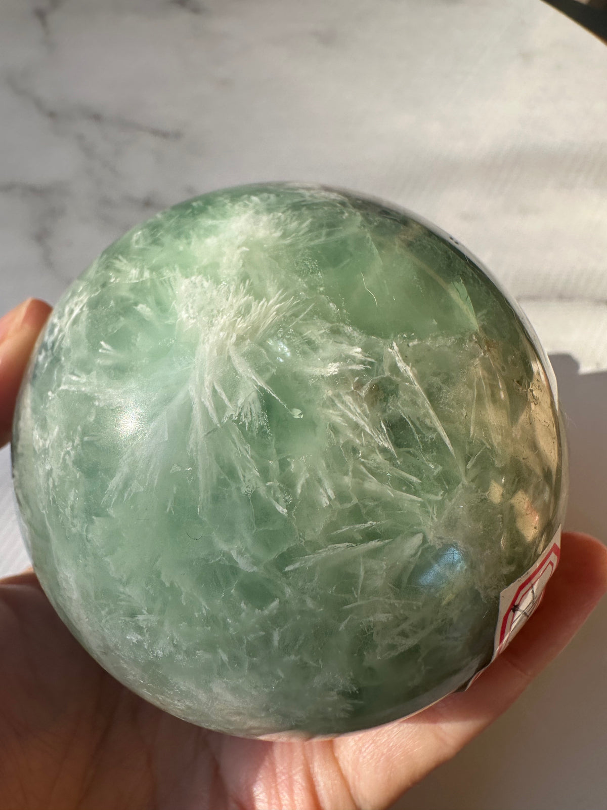 Feather Fluorite Sphere with Feather-Like Inclusions | 752g 7.7cm Exact Piece #3