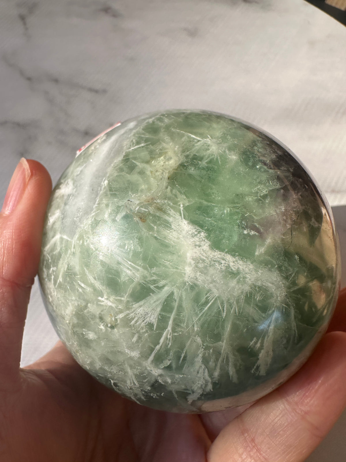 Feather Fluorite Sphere with Feather-Like Inclusions | 752g 7.7cm Exact Piece #3