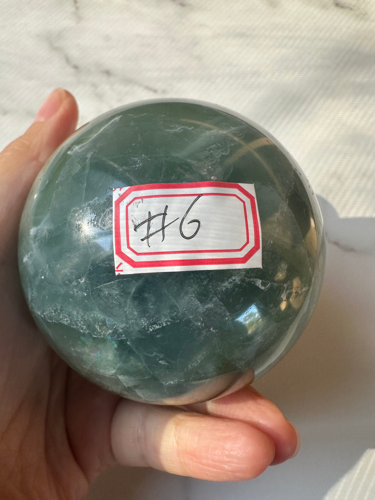 Feather Fluorite Sphere with Feather-Like Inclusions | 573g 7cm Exact Piece #6