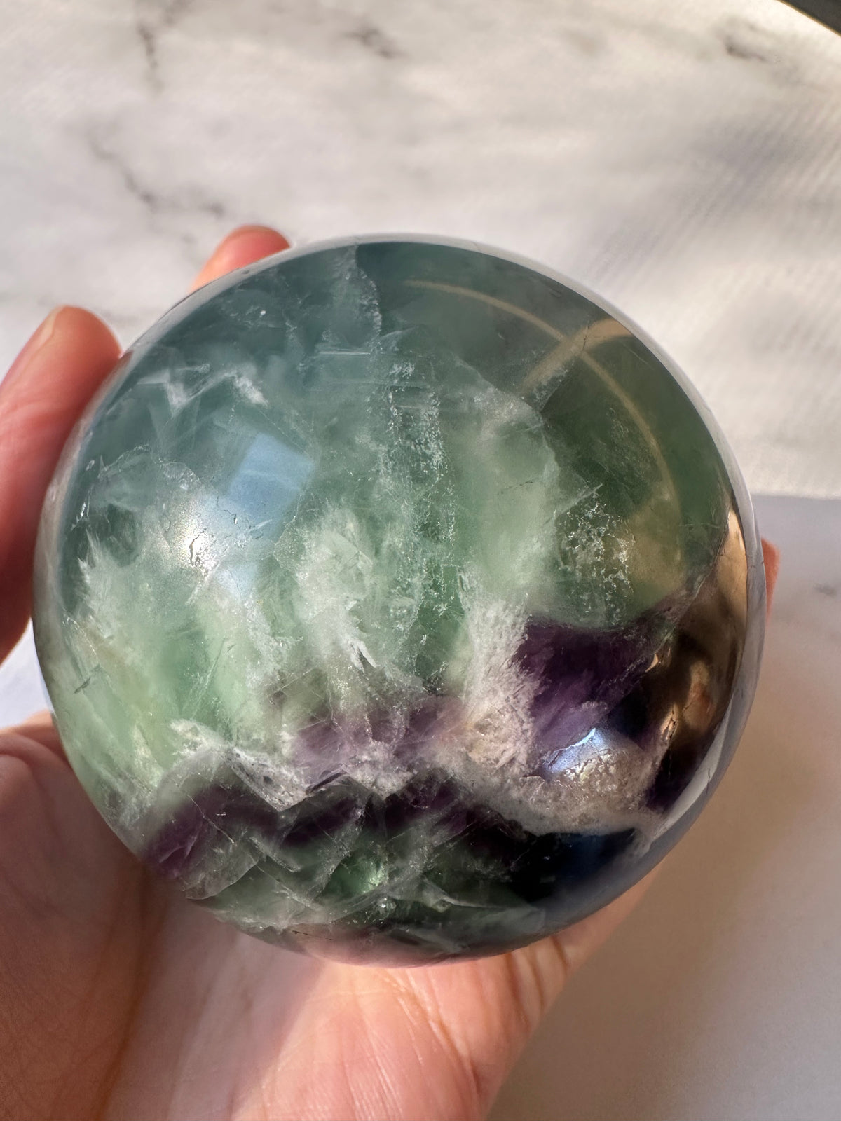 Feather Fluorite Sphere with Feather-Like Inclusions | 573g 7cm Exact Piece #6