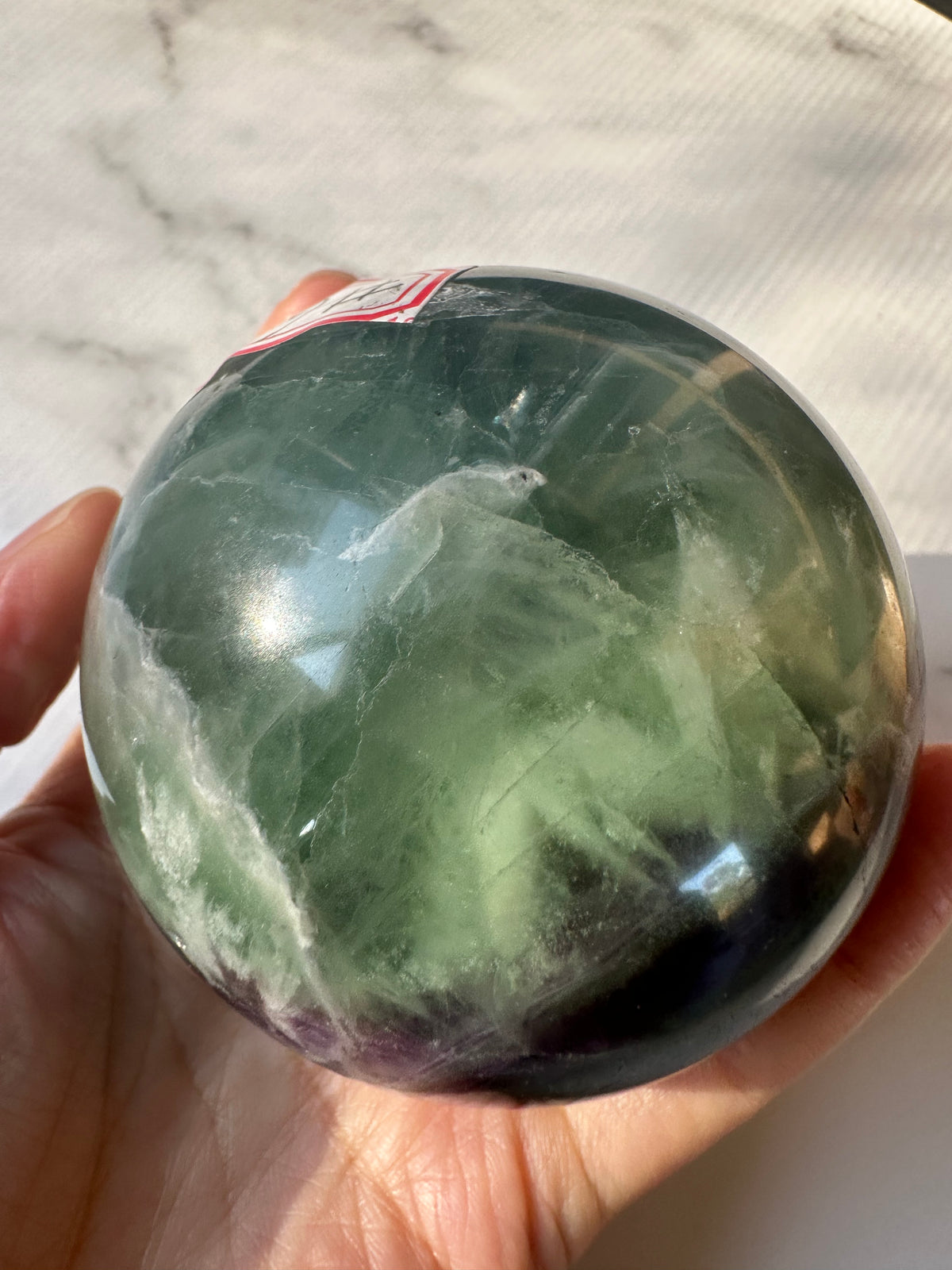 Feather Fluorite Sphere with Feather-Like Inclusions | 573g 7cm Exact Piece #6