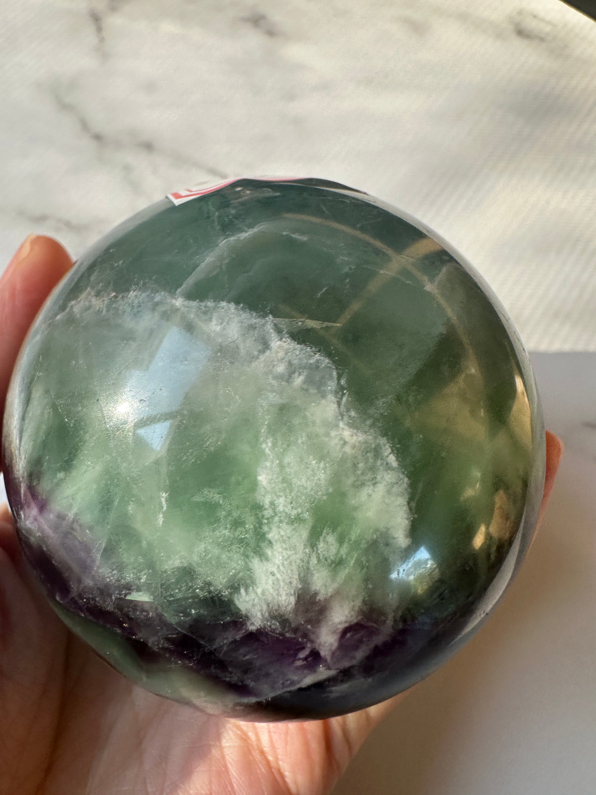 Feather Fluorite Sphere with Feather-Like Inclusions | 573g 7cm Exact Piece #6