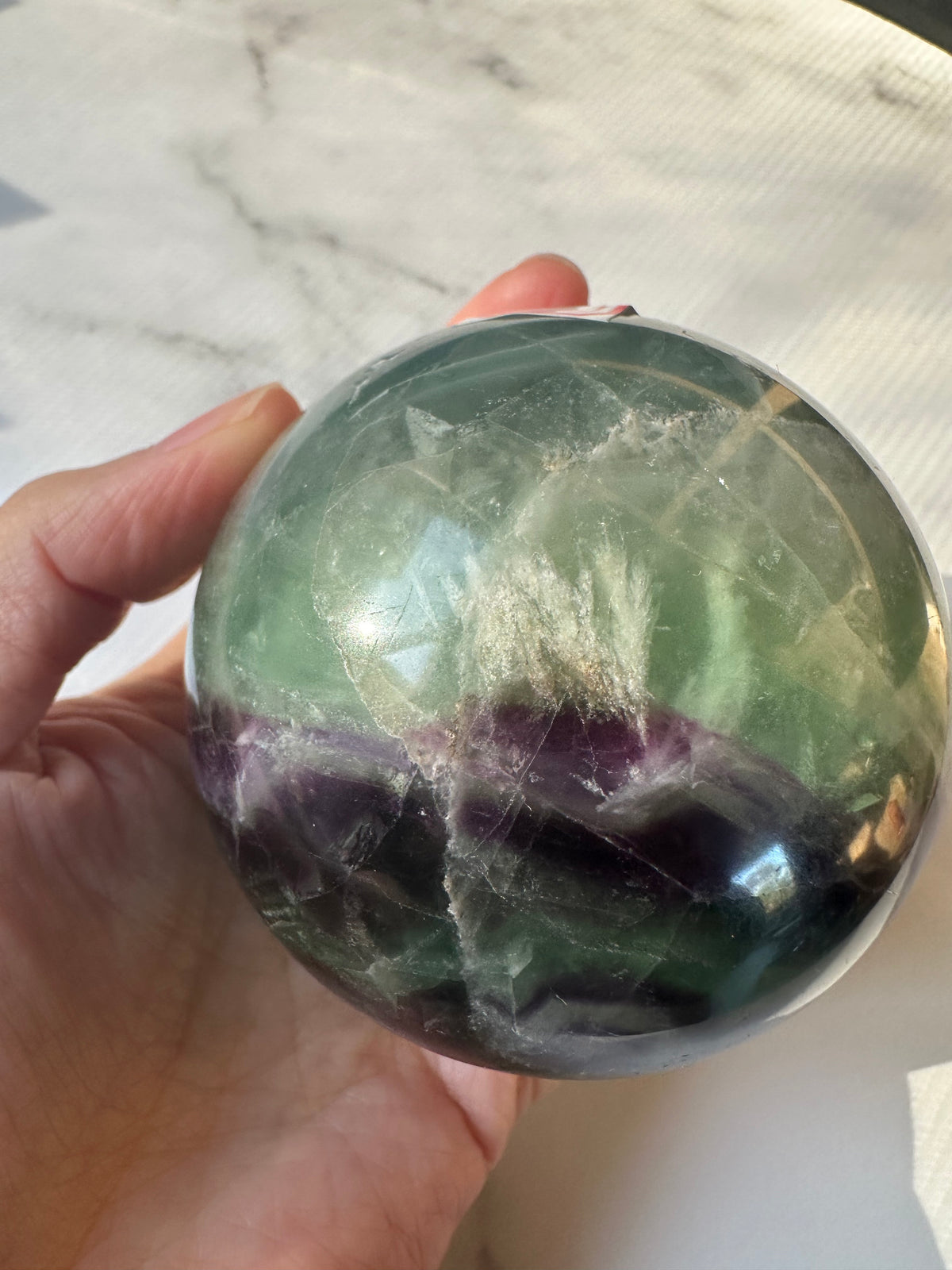 Feather Fluorite Sphere with Feather-Like Inclusions | 573g 7cm Exact Piece #6