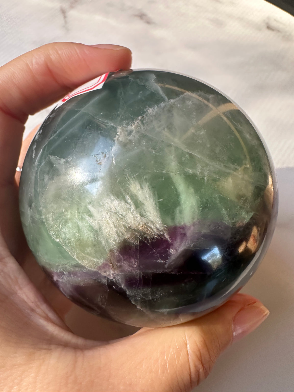 Feather Fluorite Sphere with Feather-Like Inclusions | 573g 7cm Exact Piece #6