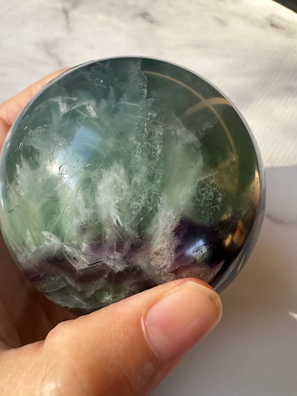 Feather Fluorite Sphere with Feather-Like Inclusions | 573g 7cm Exact Piece #6