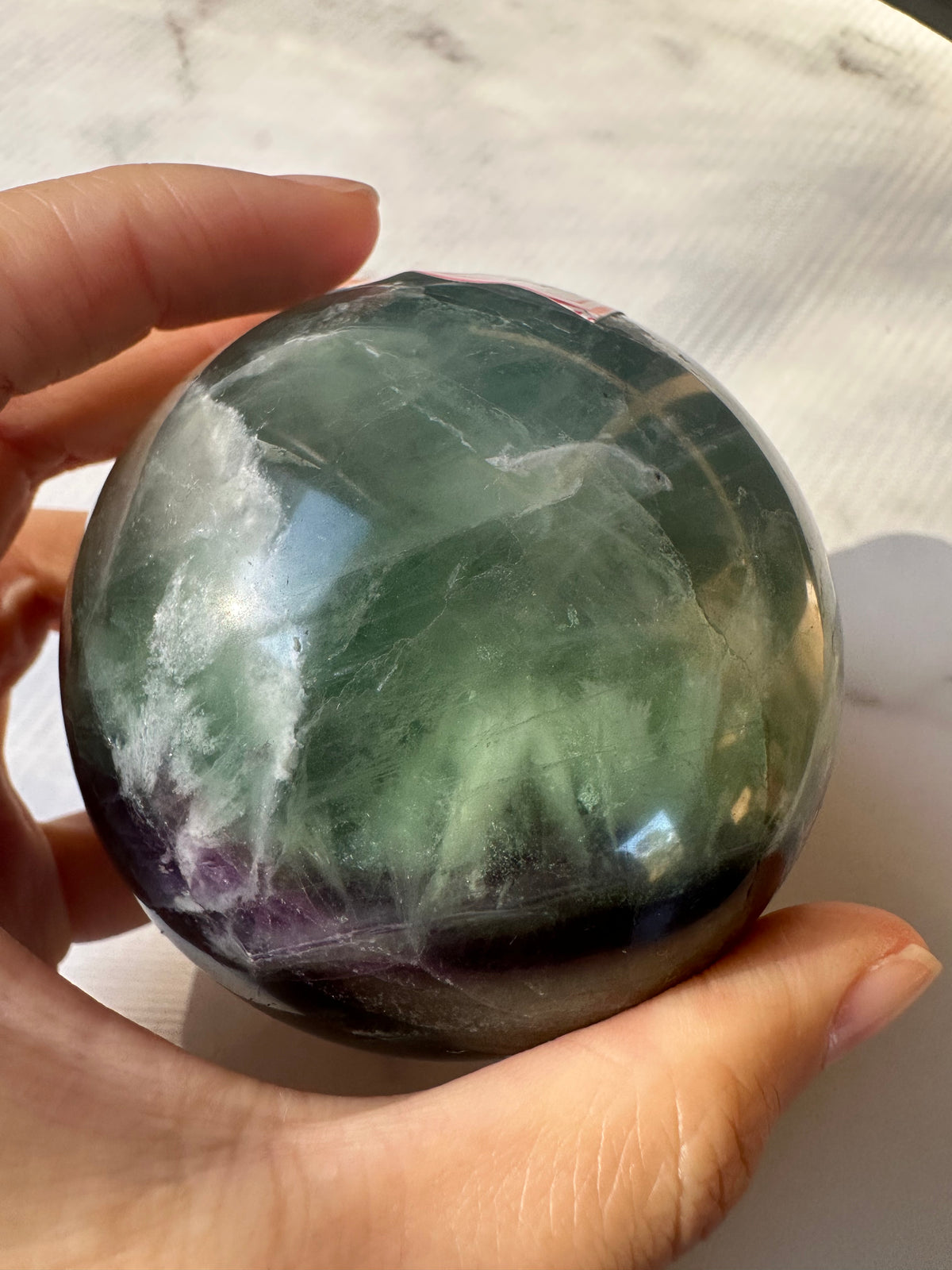Feather Fluorite Sphere with Feather-Like Inclusions | 573g 7cm Exact Piece #6