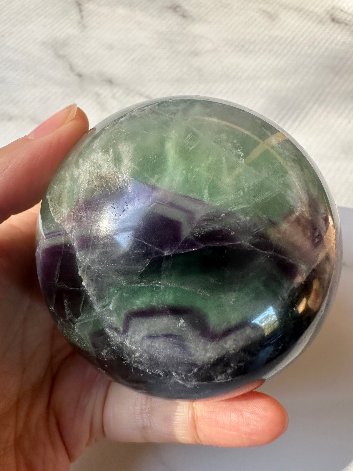 Feather Fluorite Sphere with Feather-Like Inclusions | 573g 7cm Exact Piece #6