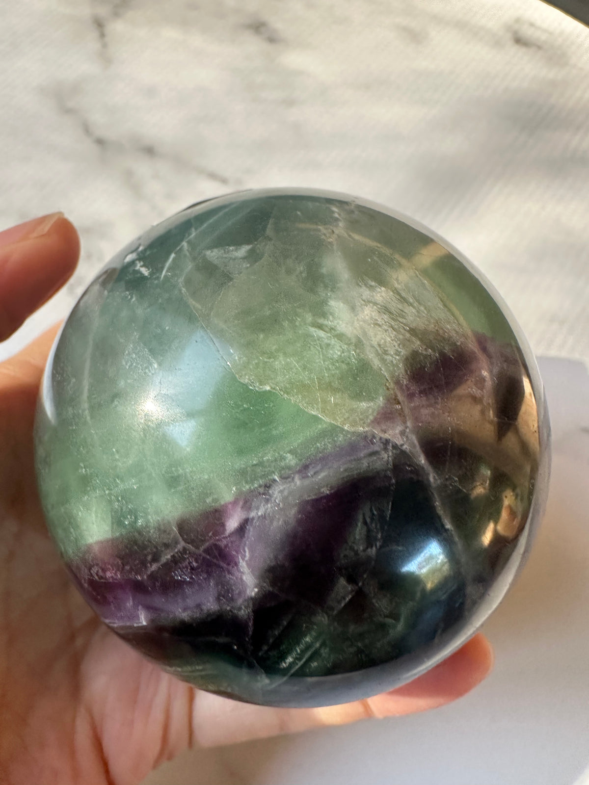 Feather Fluorite Sphere with Feather-Like Inclusions | 573g 7cm Exact Piece #6
