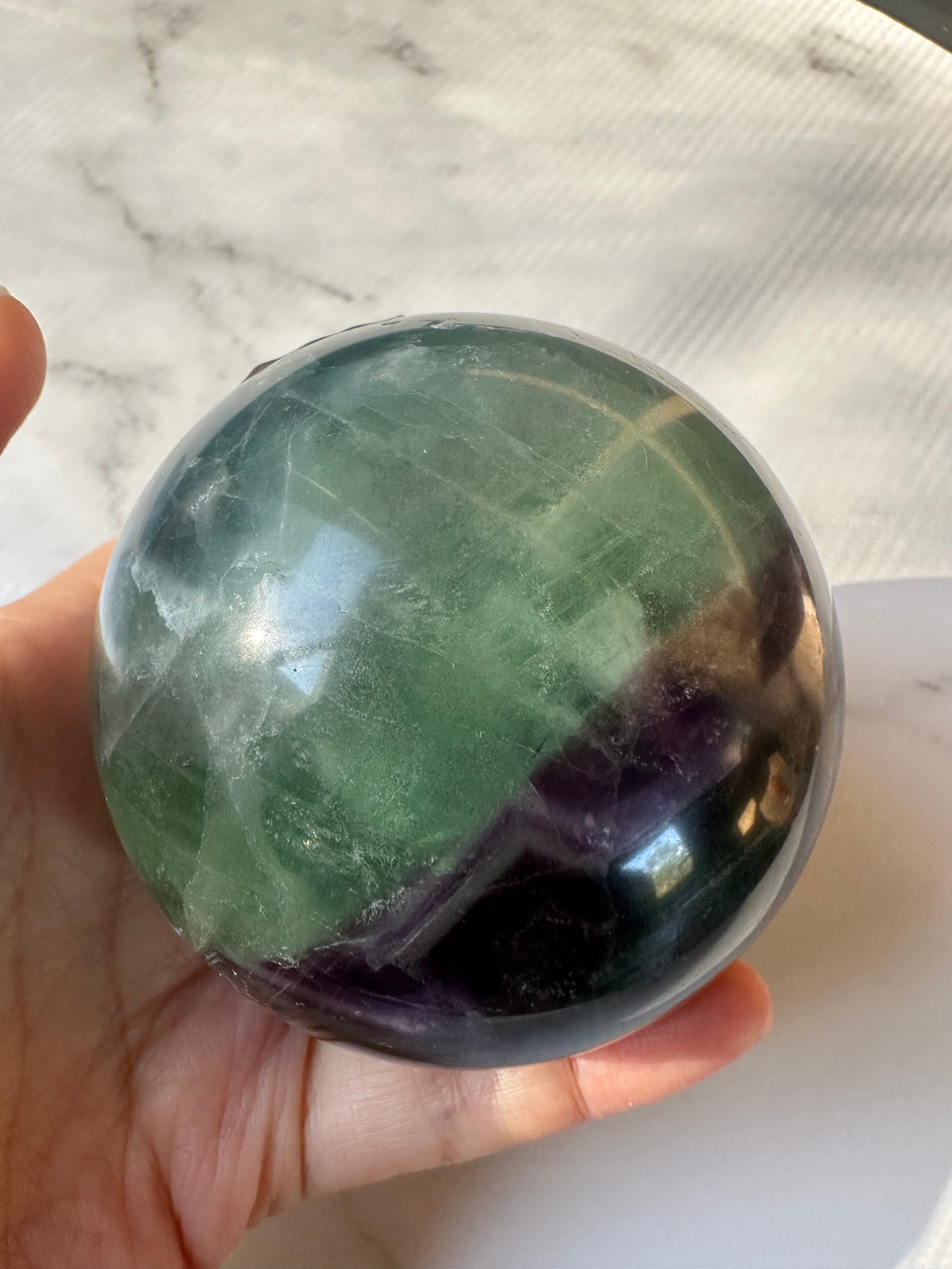 Feather Fluorite Sphere with Feather-Like Inclusions | 573g 7cm Exact Piece #6