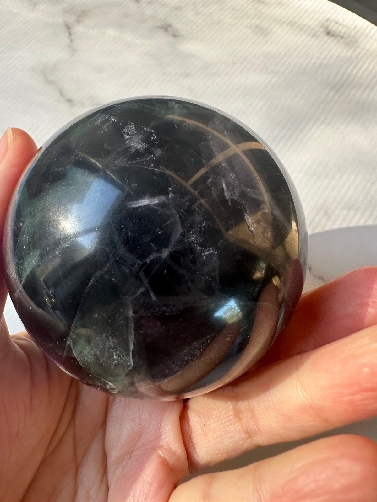 Feather Fluorite Sphere with Feather-Like Inclusions | 573g 7cm Exact Piece #6