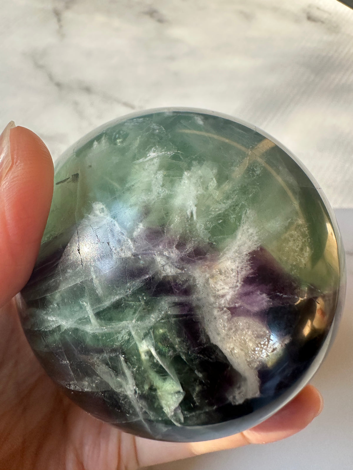 Feather Fluorite Sphere with Feather-Like Inclusions | 573g 7cm Exact Piece #6