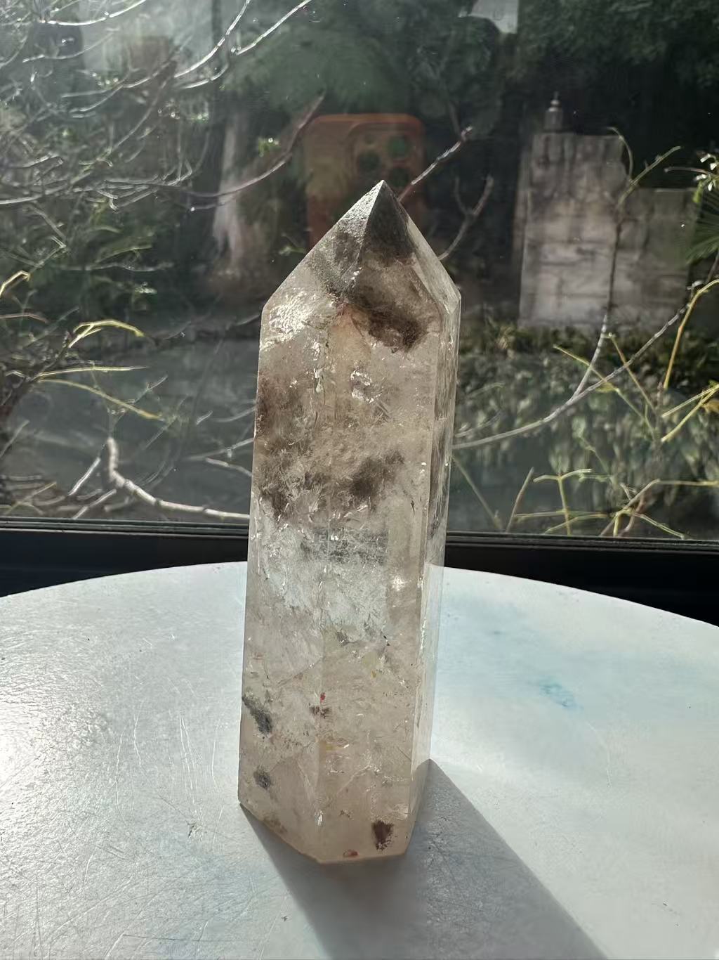 Garden Quartz (Lodolite) Tower – 366g, Rainbows #10 — exact crystal, view 3 of 13