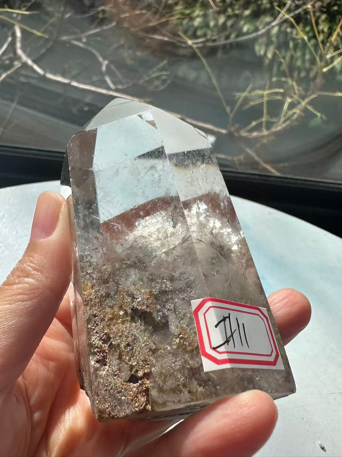 Garden Quartz (Lodolite) Tower – 318g, Rainbows #11 — exact crystal, view 8 of 12