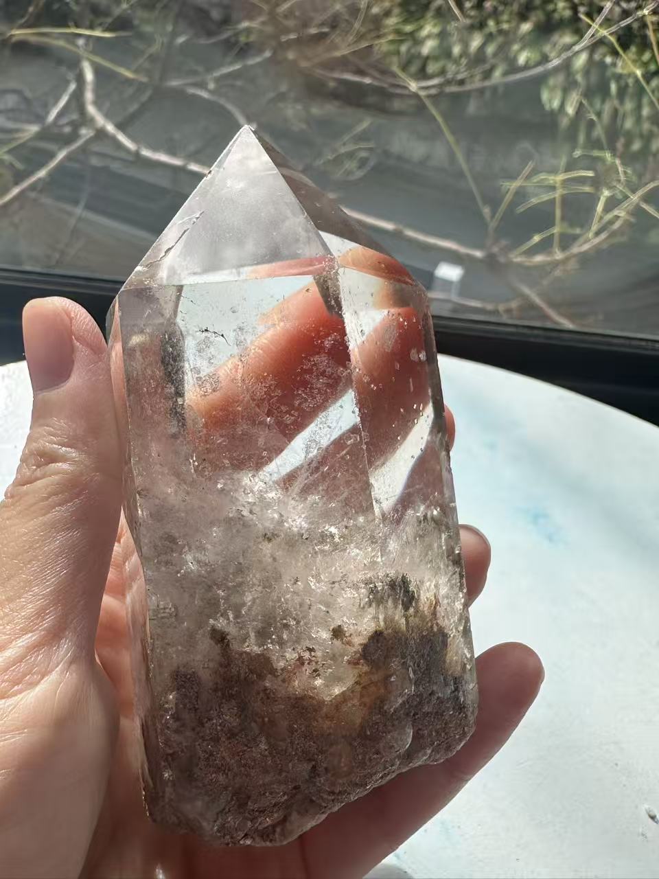 Garden Quartz (Lodolite) Tower – 318g, Rainbows #11 — exact crystal, view 11 of 12