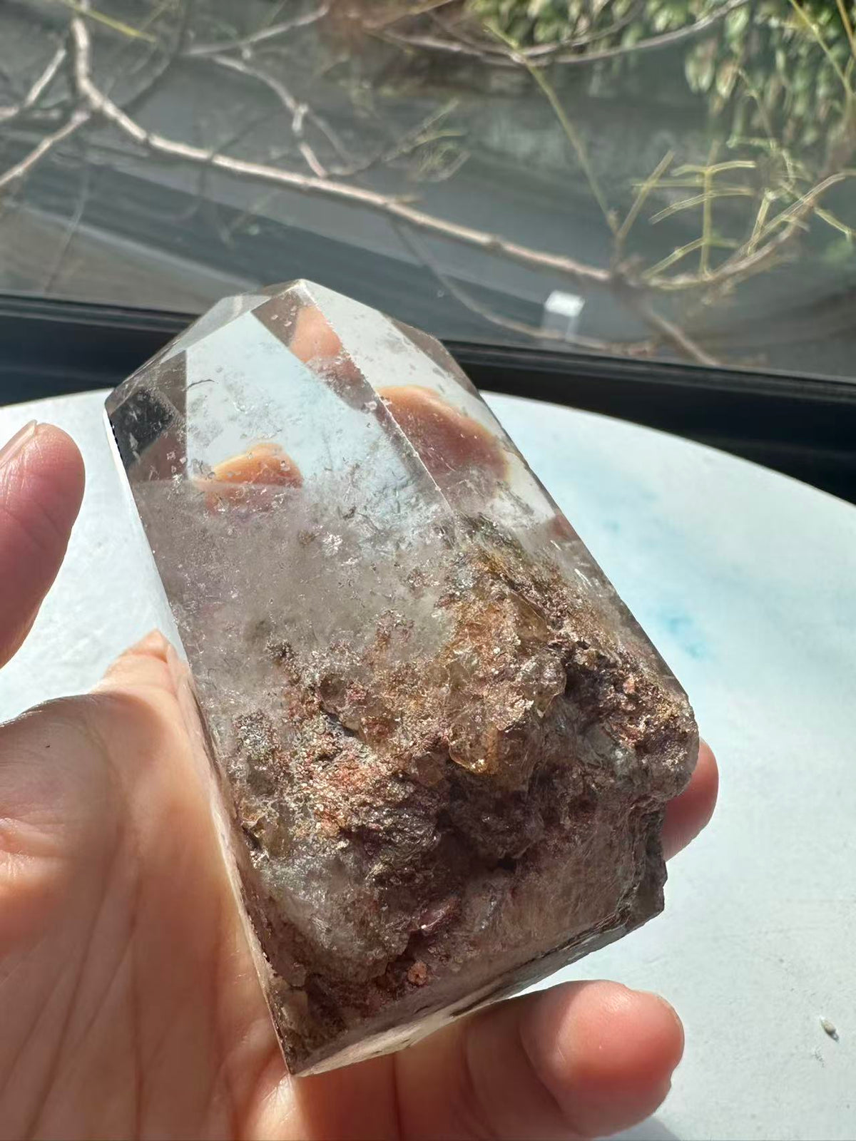Garden Quartz (Lodolite) Tower – 318g, Rainbows #11 — exact crystal, view 12 of 12