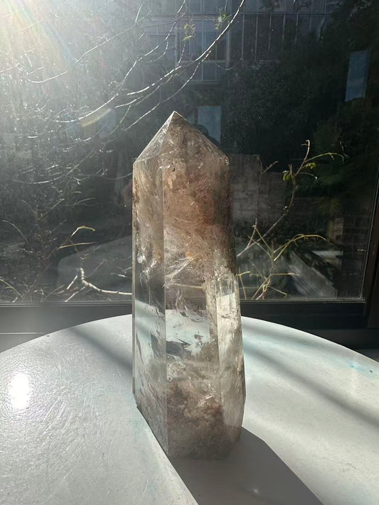 Rare Natural Large Garden Quartz Tower w Rainbow | Lodolite Crystal Point with Rainbows #15