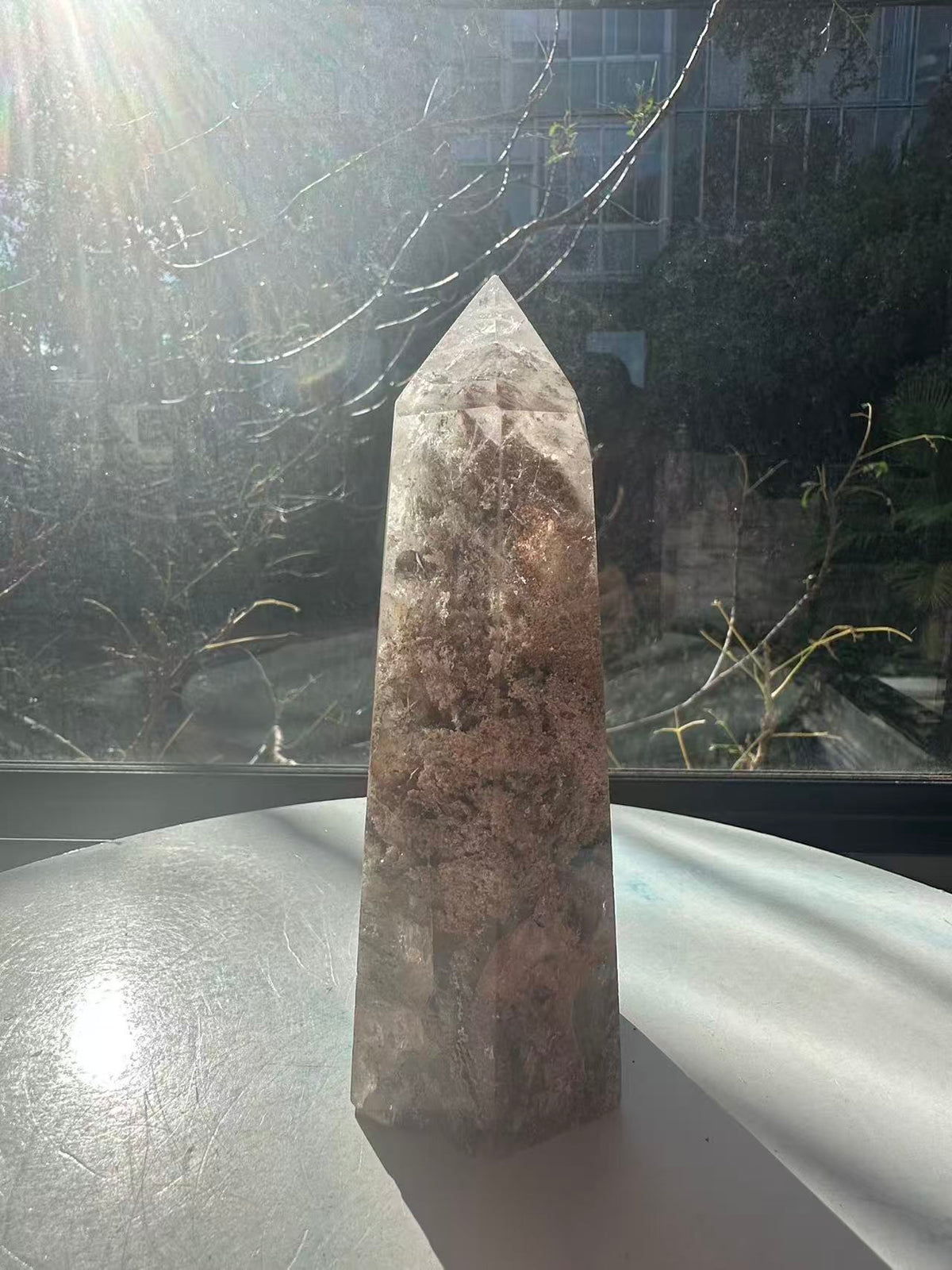 Garden Quartz (Lodolite) Tower – 861g, Rainbows #17 — exact crystal, view 3 of 12