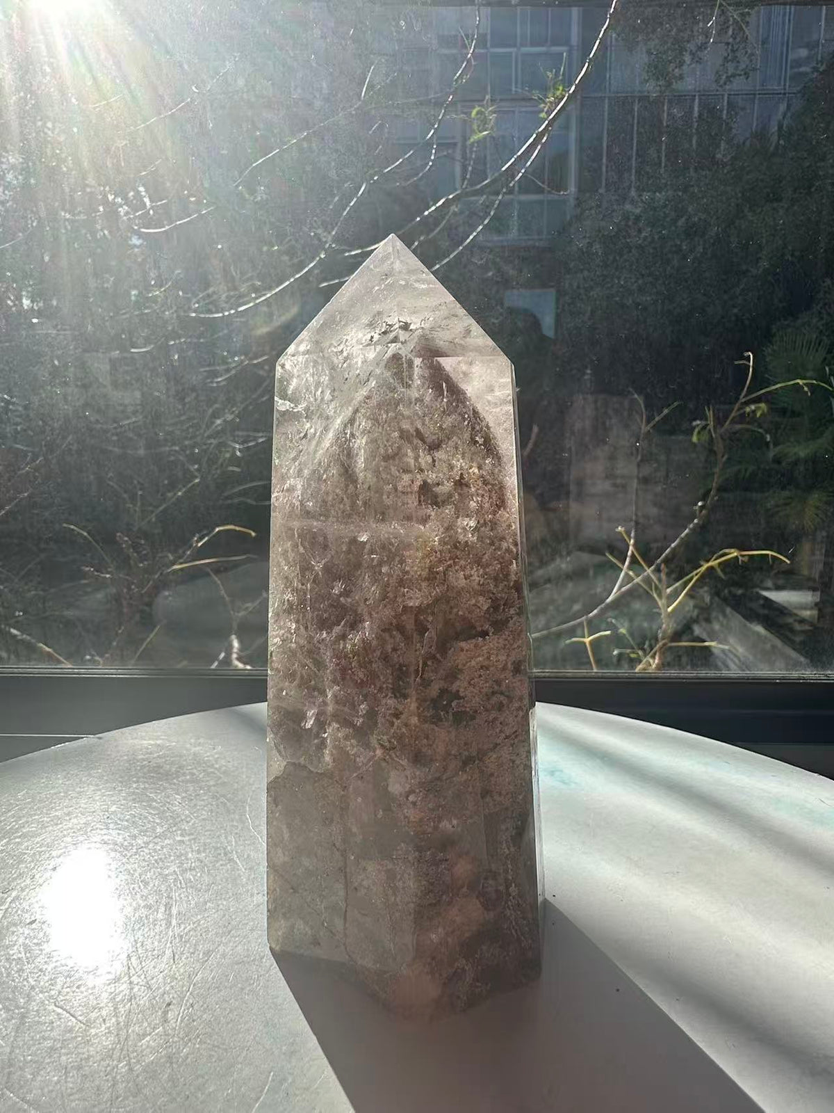 Garden Quartz (Lodolite) Tower – 861g, Rainbows #17 — exact crystal, view 4 of 12