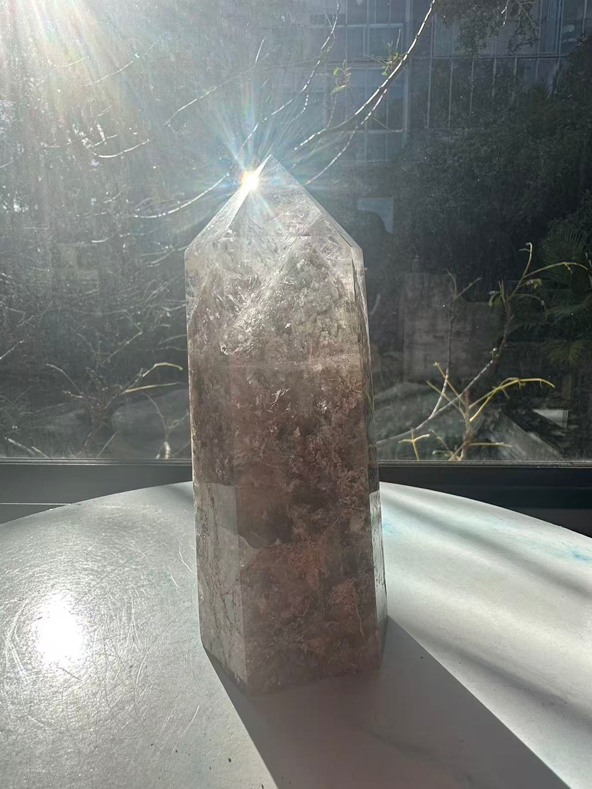 Garden Quartz (Lodolite) Tower – 861g, Rainbows #17 — exact crystal, view 5 of 12