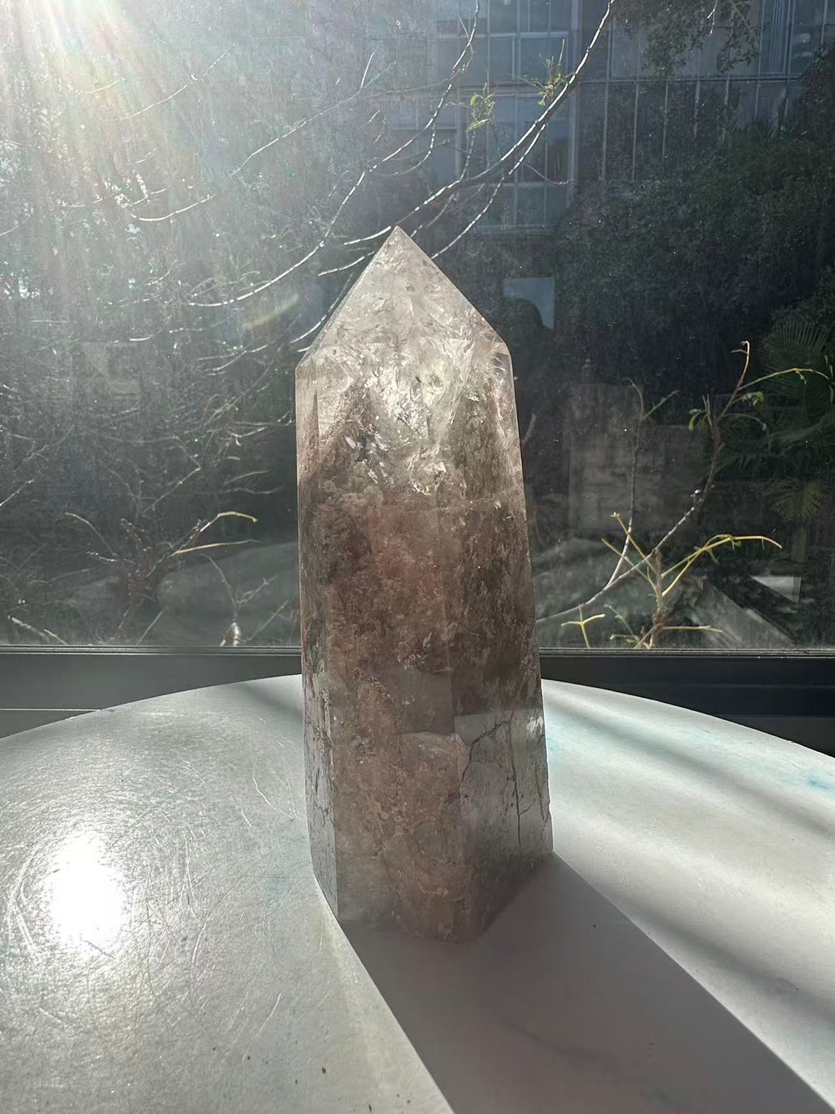 Garden Quartz (Lodolite) Tower – 861g, Rainbows #17 — exact crystal, view 6 of 12