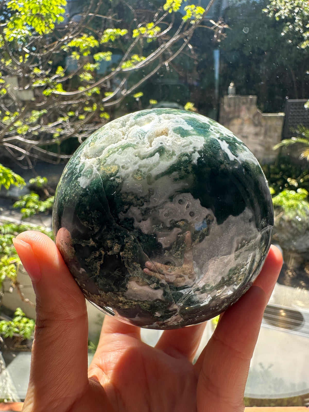 Moss Agate Sphere – Natural Crystal Ball 7–8cm product photo 1