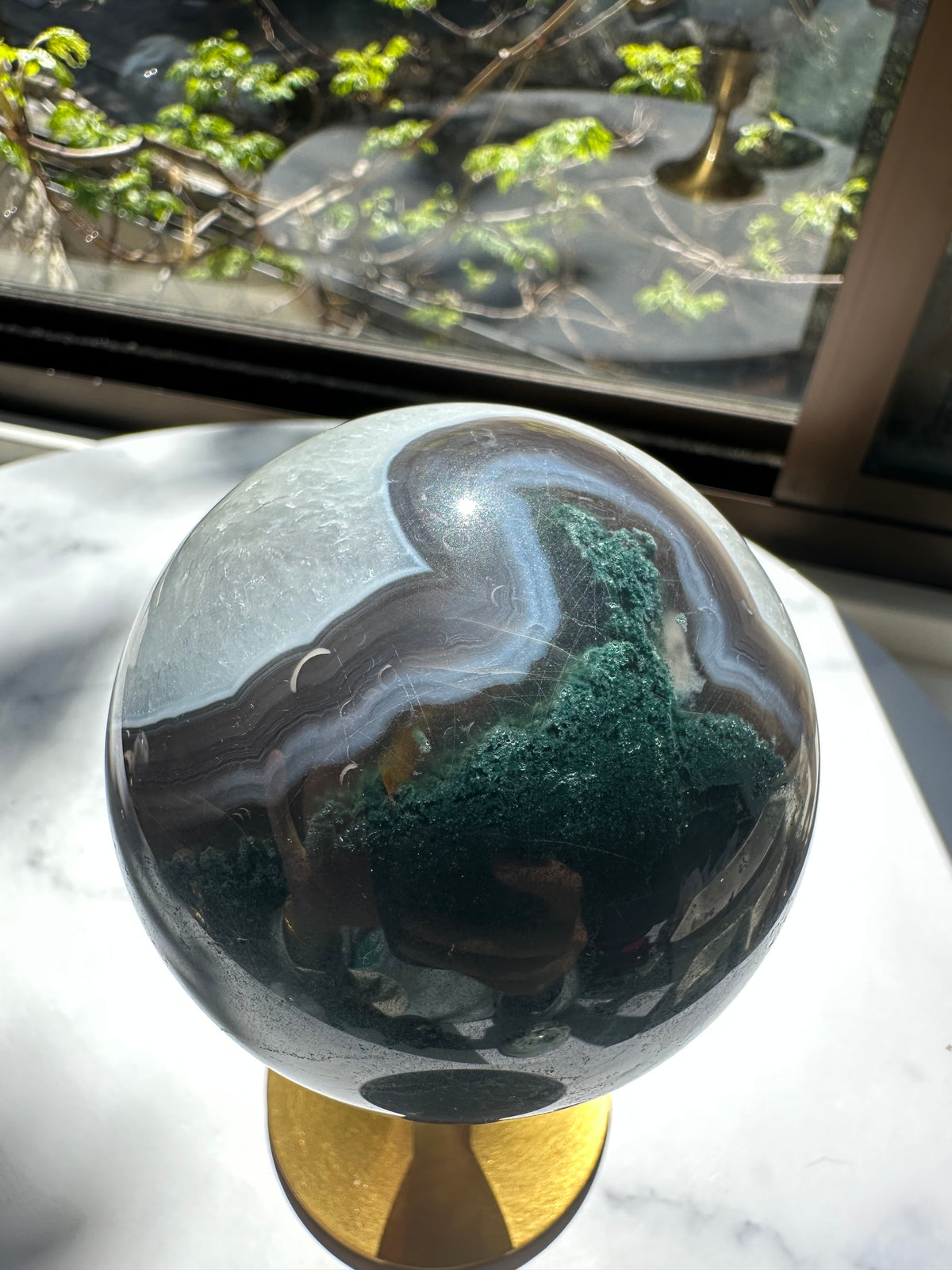 Moss Agate Sphere – Natural Crystal Ball 7–8cm product photo 10