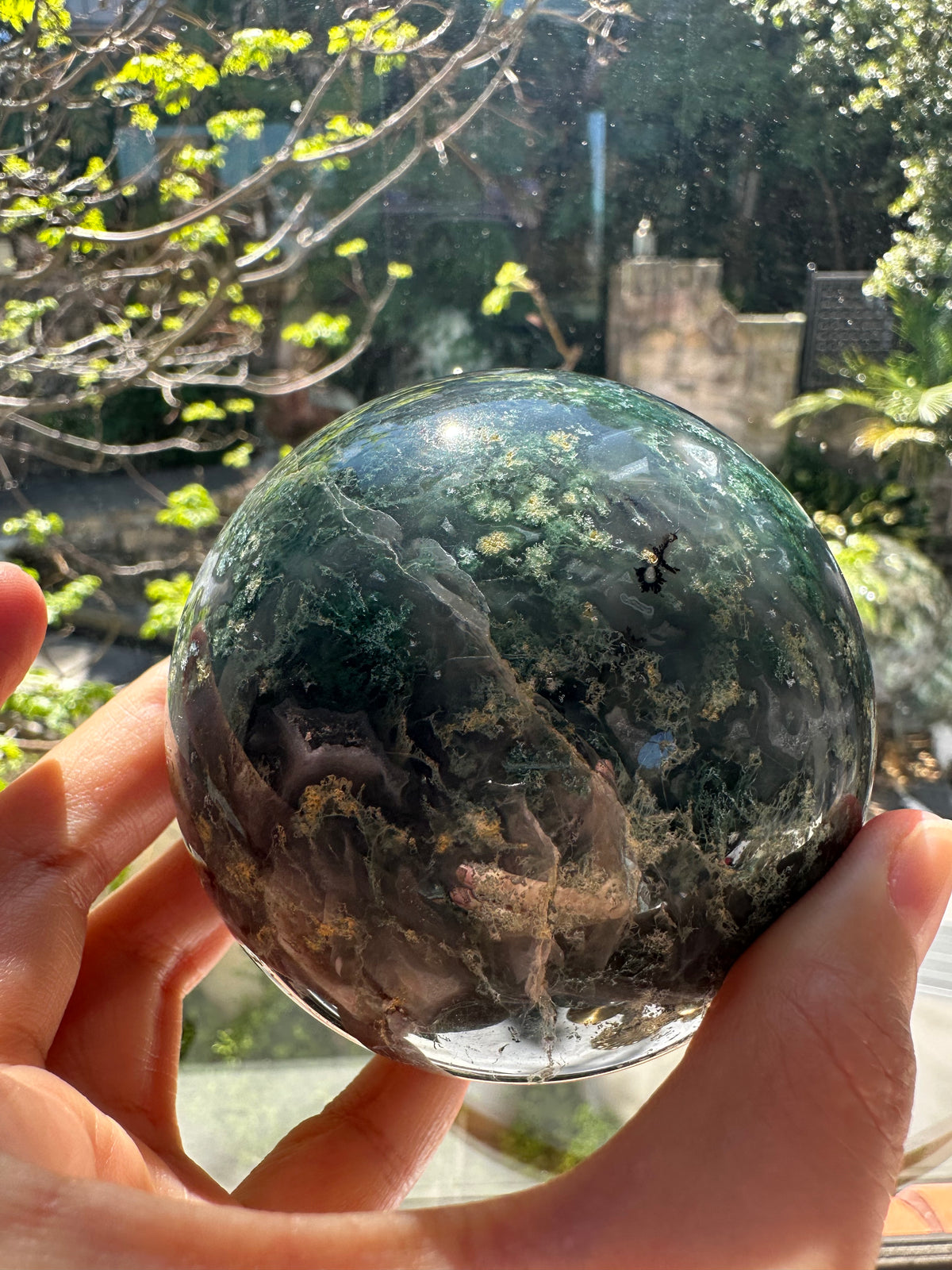Moss Agate Sphere – Natural Crystal Ball 7–8cm product photo 2