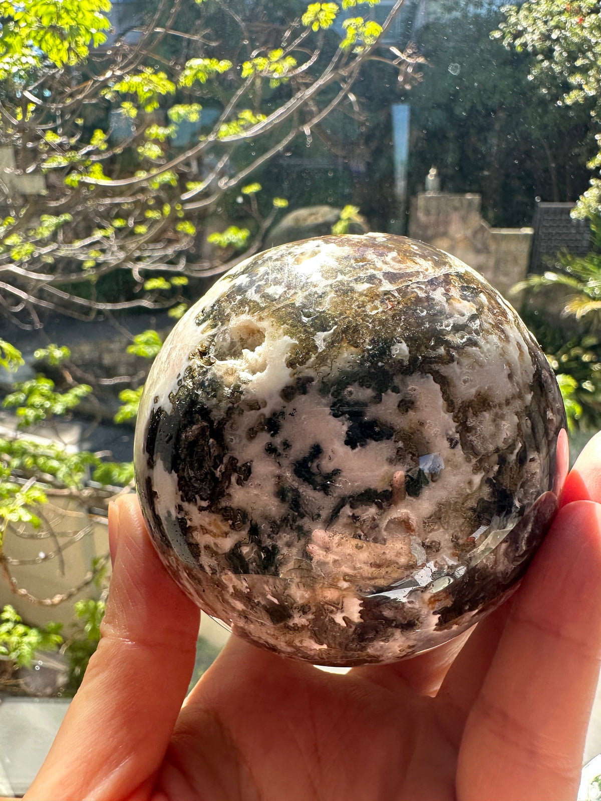 Moss Agate Sphere – Natural Crystal Ball 7–8cm product photo 6