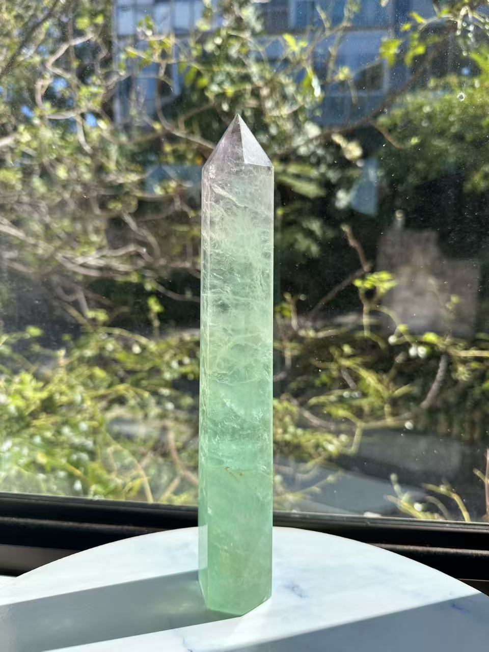 Watermelon Fluorite Tower – 870g, Green + Pink #5 — exact crystal, view 10 of 11