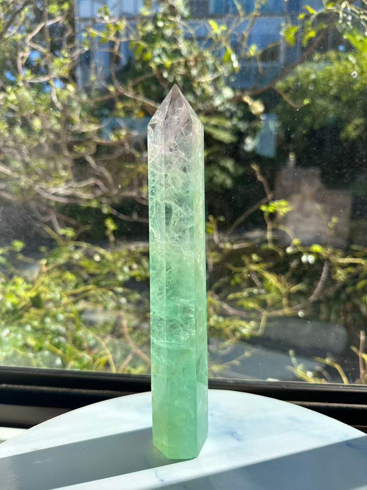 Watermelon Fluorite Tower – 870g, Green + Pink #5 — exact crystal, view 3 of 11