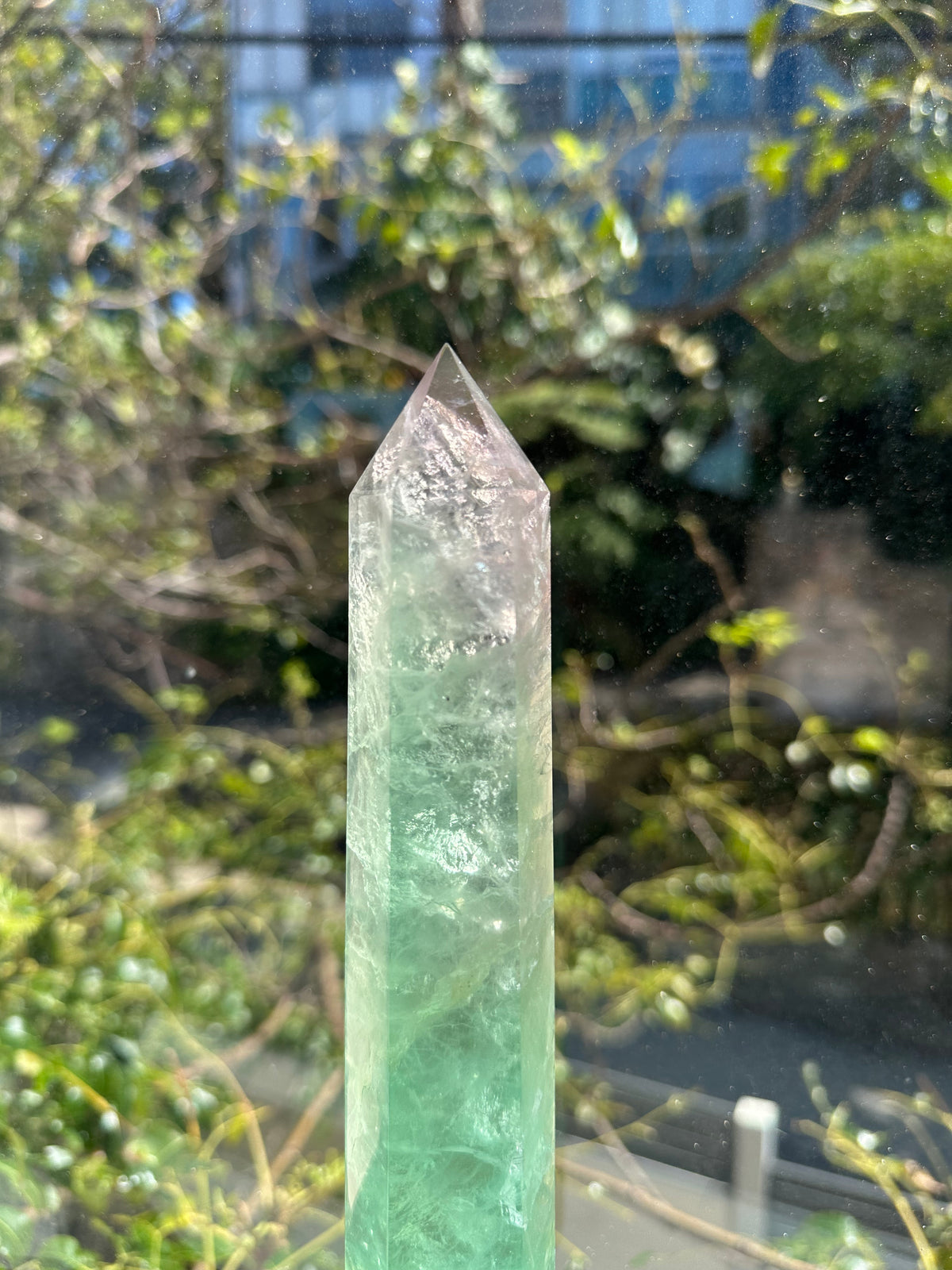 Watermelon Fluorite Tower – 870g, Green + Pink #5 — exact crystal, view 7 of 11